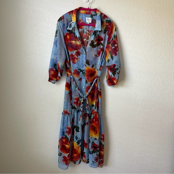 Misa Los Angeles Floral Midi Dress - Blue and Red - Picture 4 of 8